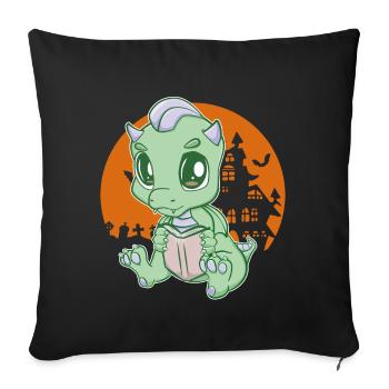 Un dinosaure lit le livre Dino Dino’s bookworm - Coussin et housse de 45 x 45 cm - noir - Devant