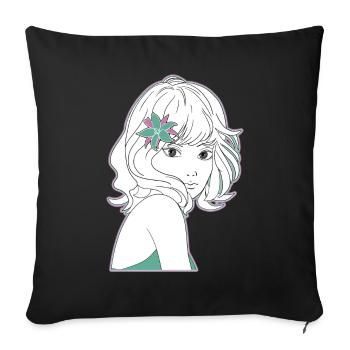Manga Girl Anime - Sofa pillow with filling 45cm x 45cm - black - Front