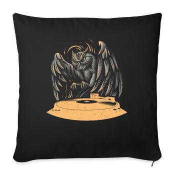 Plattenspieler Eule DJ Retro Vinyl - Sofakissen mit Füllung 45 x 45 cm - Schwarz - Vorne
