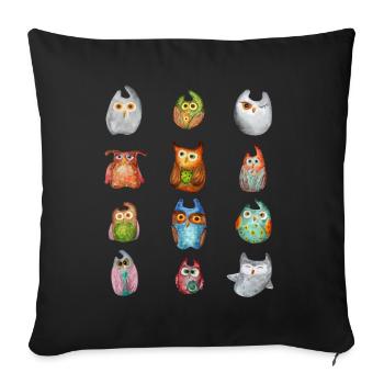 Hibou Aigle Hibou Animal Forêt Animal Petit Hibou Barno Chouette Fun - Coussin et housse de 45 x 45 cm - noir - Devant