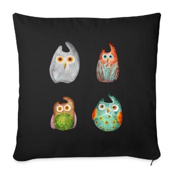 Hibou Aigle Hibou Animal Forêt Animal Petit Hibou Barno Chouette Fun - Coussin et housse de 45 x 45 cm - noir - Devant