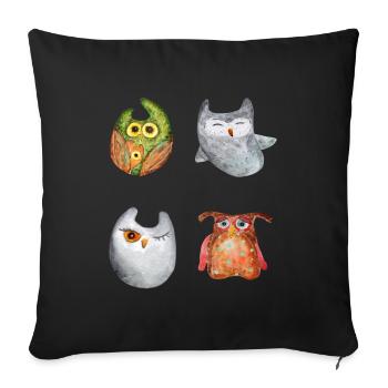 Hibou Aigle Hibou Animal Forêt Animal Petit Hibou Barno Chouette Fun - Coussin et housse de 45 x 45 cm - noir - Devant