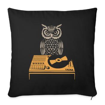 DJ Eule Plattenspieler Retro Vinyl - Sofakissen mit Füllung 45 x 45 cm - Schwarz - Vorne