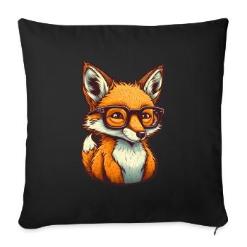 Renard mignon avec des lunettes de lecture Amateur de livres de renard - Coussin et housse de 45 x 45 cm - noir - Devant
