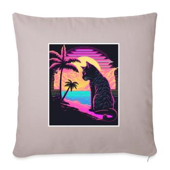 Vaporwave Retro Cat Cat Animal Motif Plage Neon - Coussin et housse de 45 x 45 cm - taupe clair - Devant