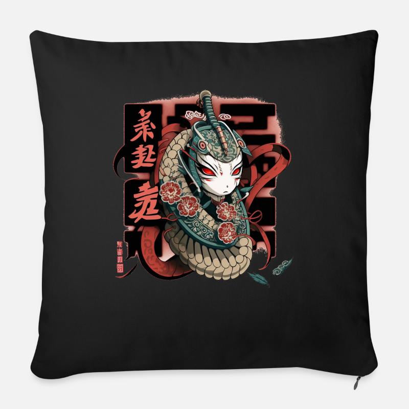 Japanese kitsune snake snake shape - Sofa pillow with filling 45cm x 45cm - black