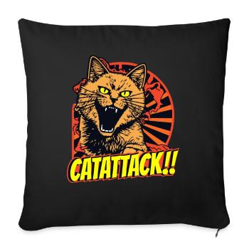 Angry battle cat with yellow eyes in attack - Sofa pillow with filling 45cm x 45cm - black - Front