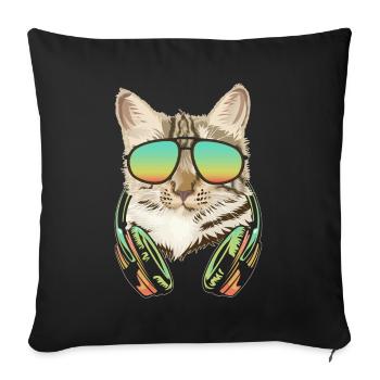DJ Cat Casque Kitten Producteur de musique - Coussin et housse de 45 x 45 cm - noir - Devant