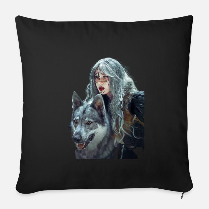 Lupo donna forte - Cuscino da divano 45 x 45 cm con riempimento - nero