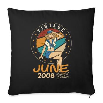 Millésime 2008 - Né En Juin 2008 - Coussin et housse de 45 x 45 cm - noir - Devant