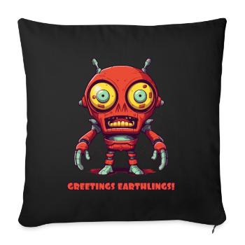 Salutations Terriens – Alien Robots - Coussin et housse de 45 x 45 cm - noir - Devant