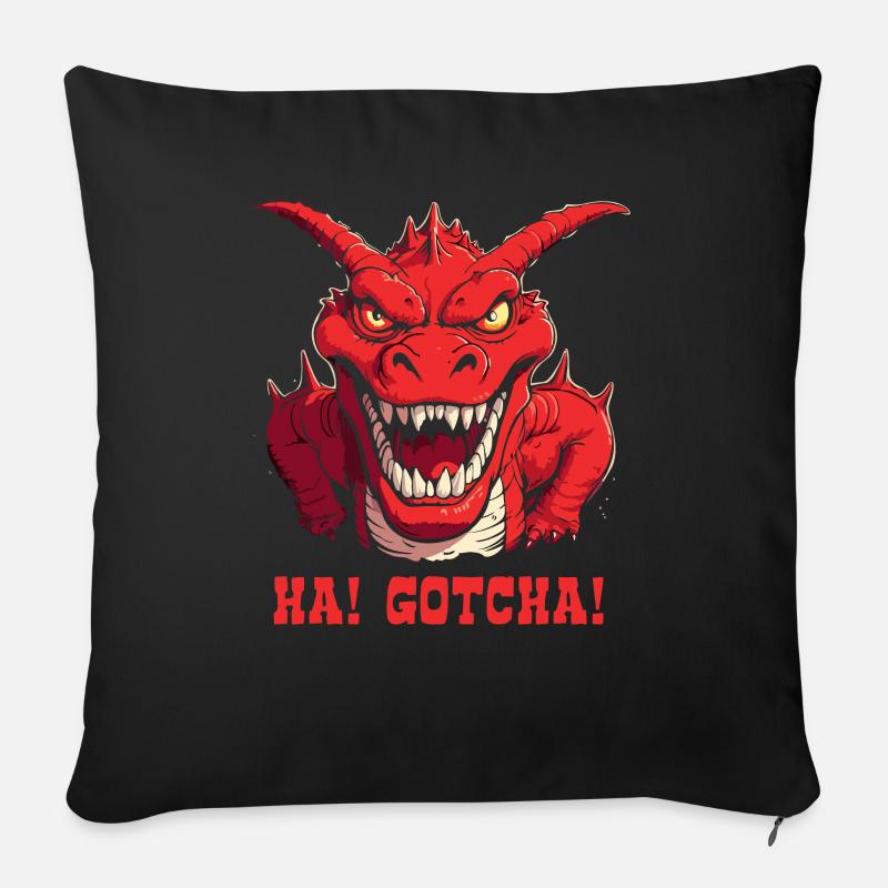 Haha, caught! Angry funny dragon - Sofa pillow with filling 45cm x 45cm - black