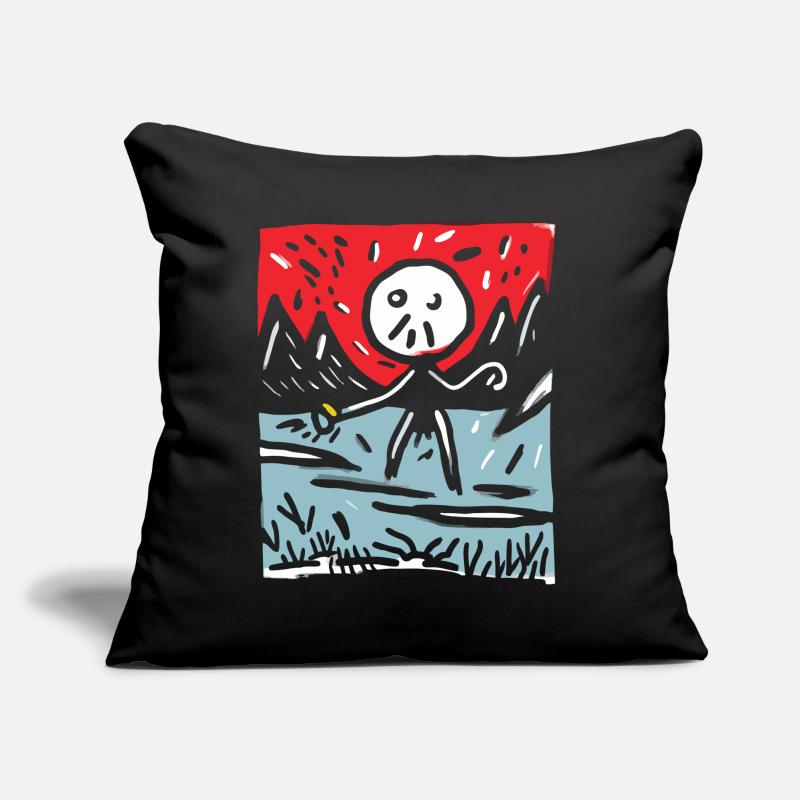 Japans Rote Sonne: Berge und Strichmännchen Sofakissen mit Füllung 45 x 45 cm