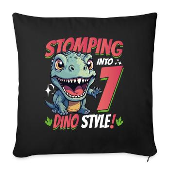 T-Rex Turning 7: Stomping into 7th Dino Style Bday - Sofakissen mit Füllung 45 x 45 cm - Schwarz - Vorne