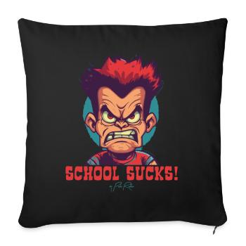 Un étudiant voyou de dessin animé dit : L’école est de la merde - Coussin et housse de 45 x 45 cm - noir - Devant