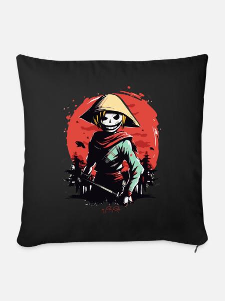 Schlanker Reisbauer Zombie Samurai - Sofakissen mit Füllung 45 x 45 cm - Schwarz