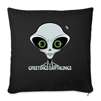 Salutations, Terriens : Extraterrestre Gris - Coussin et housse de 45 x 45 cm - noir - Devant
