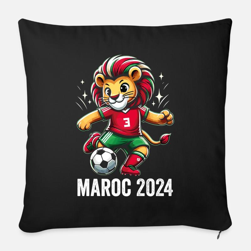 Maroc 2024 Maillot Lion Marocain Supporter Foot - Coussin et housse de 45 x 45 cm - noir