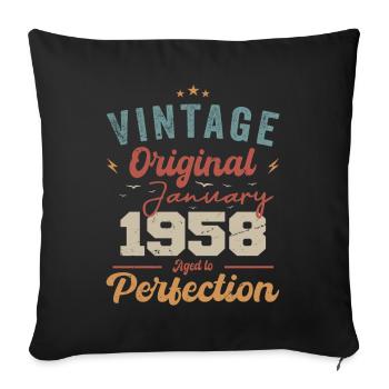 January 1958 Legend for 66 years - Sofa pillow with filling 45cm x 45cm - black - Front