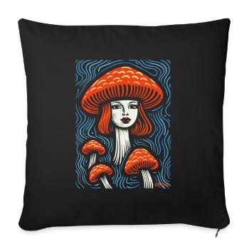A mushroom head lady with mushrooms - Sofa pillow with filling 45cm x 45cm - black - Front