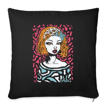 Modern Art Cartoon: Cool Portrait of a Woman - Sofa pillow with filling 45cm x 45cm - black - Front