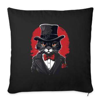 Chapeau et costume : un chat élégant avec une rose - Coussin et housse de 45 x 45 cm - noir - Devant