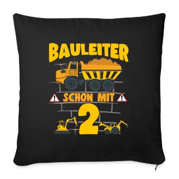 2e anniversaire de directeur de la construction avec 2 camions à benne basculante d’excavatrice - Coussin et housse de 45 x 45 cm - noir - Devant