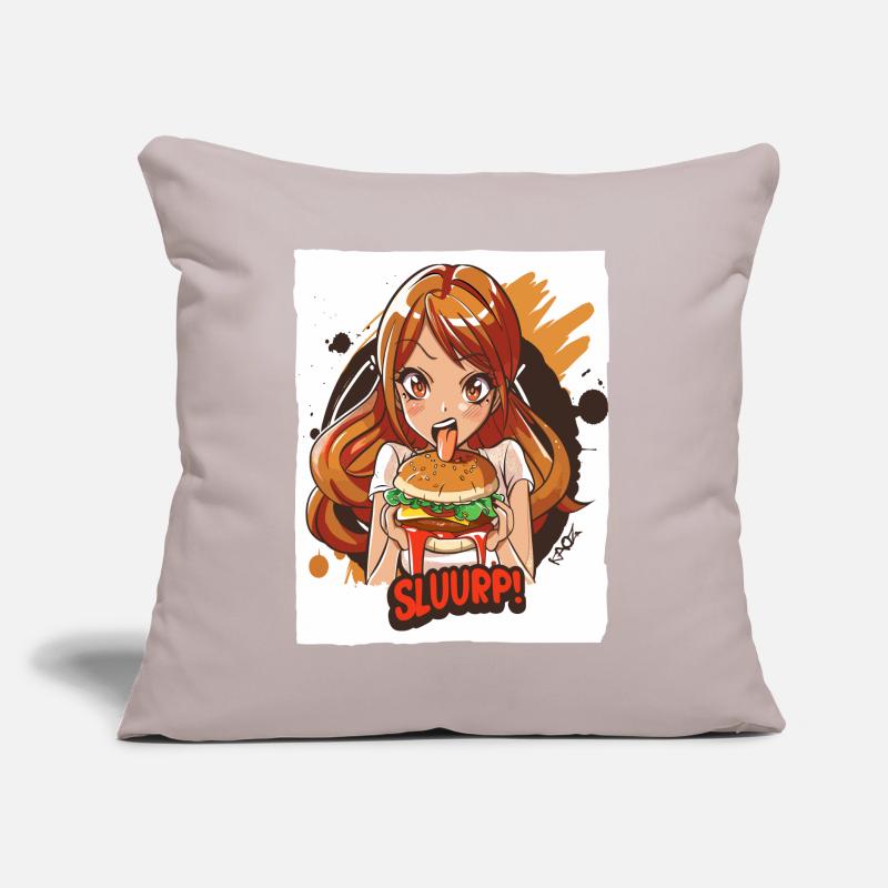 Anime-Mädchen liebt große Burger Sofakissen mit Füllung 45 x 45 cm