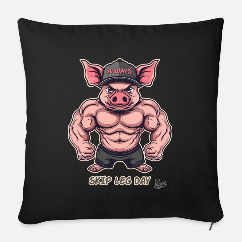 Muskel-Bodybuilder-Schwein: Skip Leg Day Again - Sofakissen mit Füllung 45 x 45 cm - Schwarz