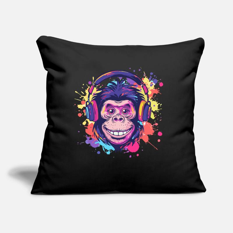 Affe Mit Kopfhörer Damen Deko Herren Geschenk Sofakissen mit Füllung 45 x 45 cm