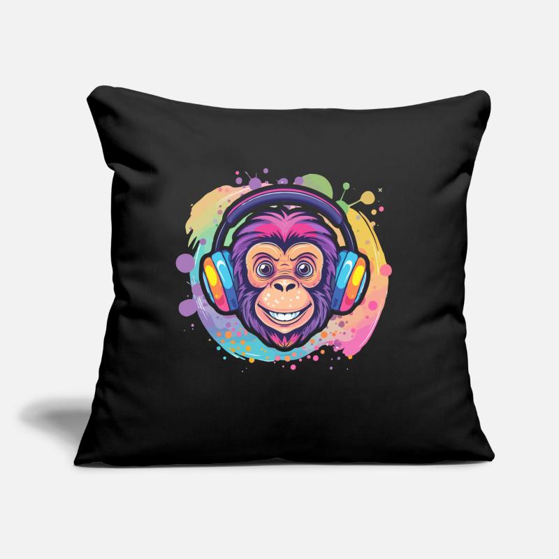 Affe Mit Kopfhörer Damen Deko Herren Geschenk Sofakissen mit Füllung 45 x 45 cm