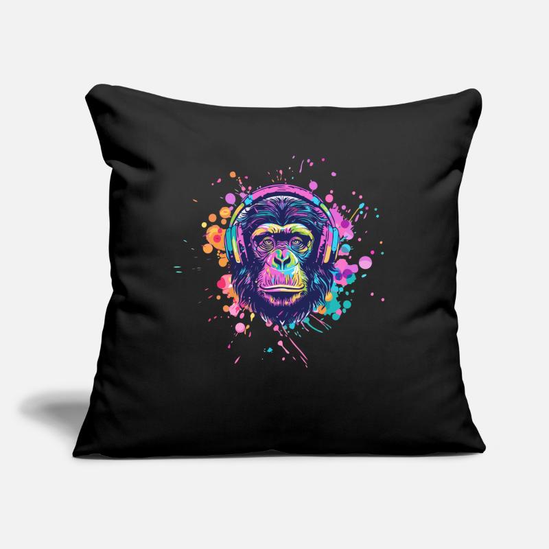 Affe Mit Kopfhörer Damen Deko Herren Geschenk Sofakissen mit Füllung 45 x 45 cm