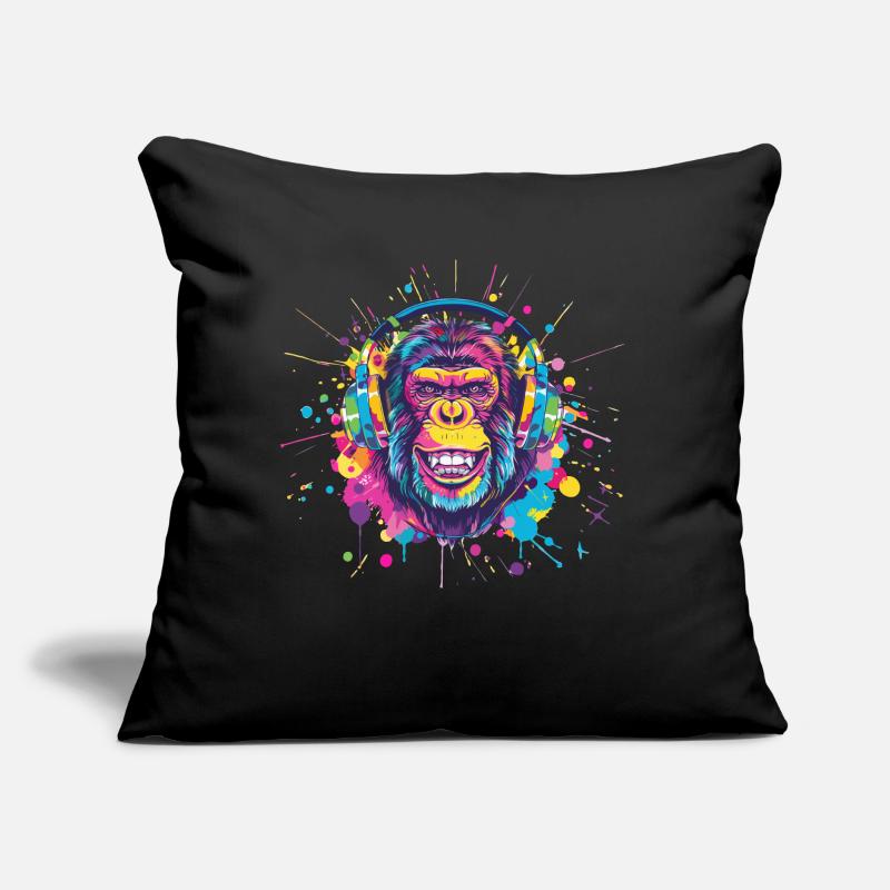 Affe Mit Kopfhörer Damen Deko Herren Geschenk Sofakissen mit Füllung 45 x 45 cm