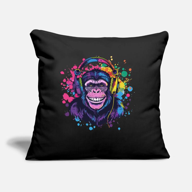 Affe Mit Kopfhörer Damen Deko Herren Geschenk Sofakissen mit Füllung 45 x 45 cm