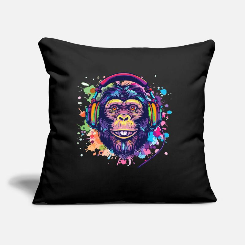 Affe Mit Kopfhörer Damen Deko Herren Geschenk Sofakissen mit Füllung 45 x 45 cm