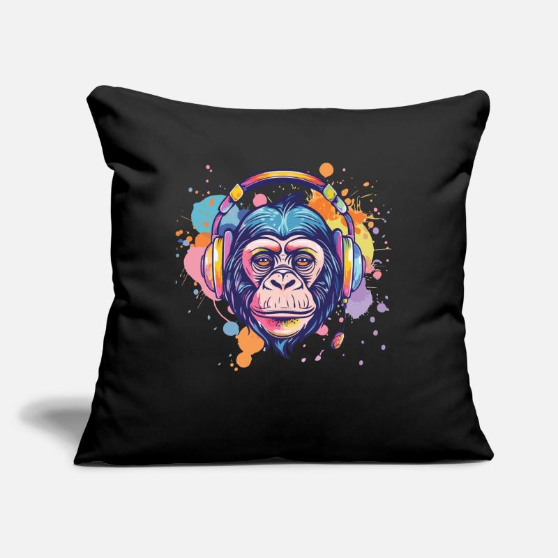 Affe Mit Kopfhörer Damen Deko Herren Geschenk Sofakissen mit Füllung 45 x 45 cm