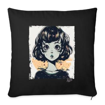 The cartoon girl with visions - Sofa pillow with filling 45cm x 45cm - black - Front