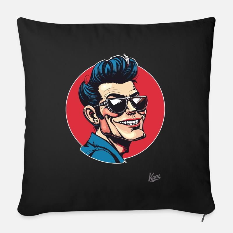 Rockmusik-Typ im Rockabilly-Stil - Sofakissen mit Füllung 45 x 45 cm - Schwarz