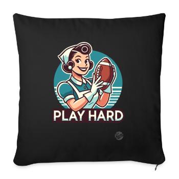 Femme au foyer de dessin animé rétro jouant au football américain - Coussin et housse de 45 x 45 cm - noir - Devant