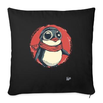 Pingouin joyeux avec lunettes et écharpe - Coussin et housse de 45 x 45 cm - noir - Devant