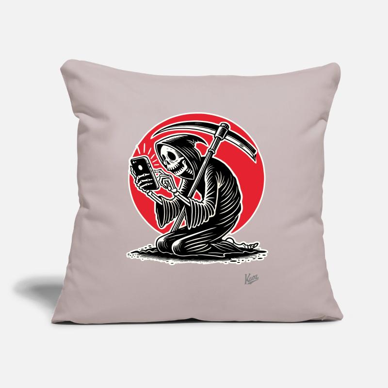 Grim Reaper as Doom Scroller and Smartphone Zombie Sofa pillow with filling 45cm x 45cm