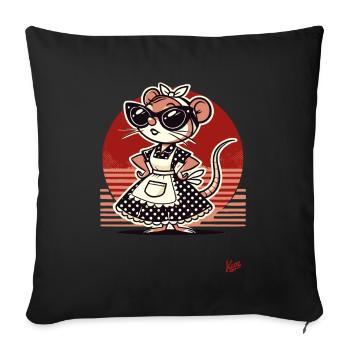 Souris cool, une souris femme au foyer - Coussin et housse de 45 x 45 cm - noir - Devant