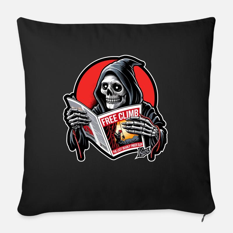 Sensenmann liest Heft über das Klettern - Sofakissen mit Füllung 45 x 45 cm - Schwarz