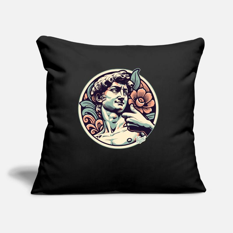 David avec le pouce levé à Florence avec des fleurs Coussin et housse de 45 x 45 cm
