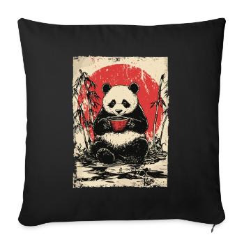 Panda mit Suppe im Bambuswald - Sofakissen mit Füllung 45 x 45 cm - Schwarz - Vorne