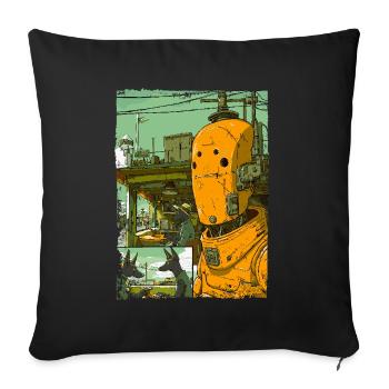 Dessin animé d’une dystopie de science-fiction avec un robot - Coussin et housse de 45 x 45 cm - noir - Devant