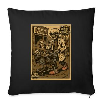 Skelett mit Einkaufswagen und Getränk - Sofakissen mit Füllung 45 x 45 cm - Schwarz - Vorne