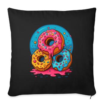 Drei bunte Donuts mit Glasur und Streuseln - Sofakissen mit Füllung 45 x 45 cm - Schwarz - Vorne