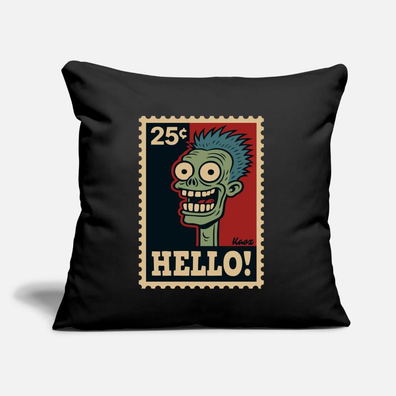Bande dessinée zombie sur timbre-poste avec « HELLO ! » Coussin et housse de 45 x 45 cm