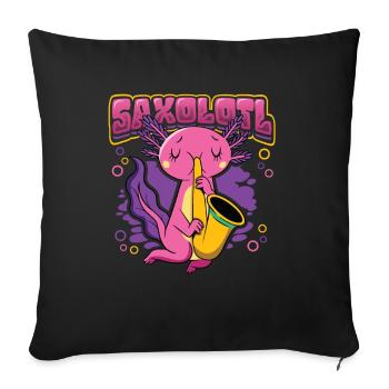 Saxolotl Axolotl joue du saxophone - Coussin et housse de 45 x 45 cm - noir - Devant